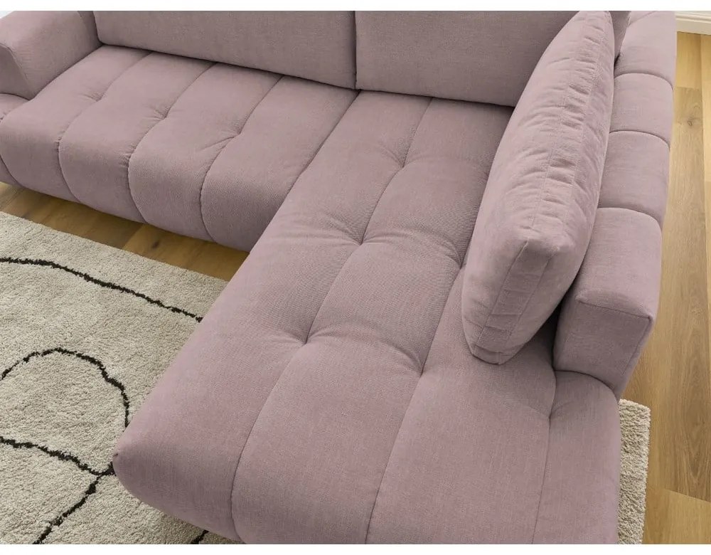 Розов сгъваем/с място за съхранение ъглов диван (десен ъгъл/L форма) Fuji – Bobochic Paris