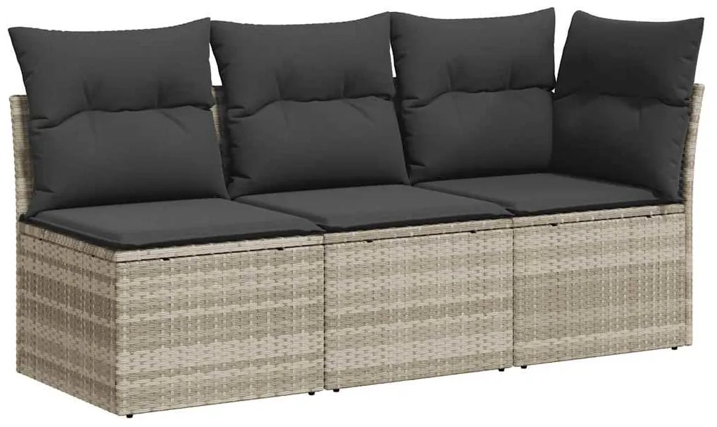 366193 vidaXL Градински диван с възглавници, 3-местен, светлосив, полиратан