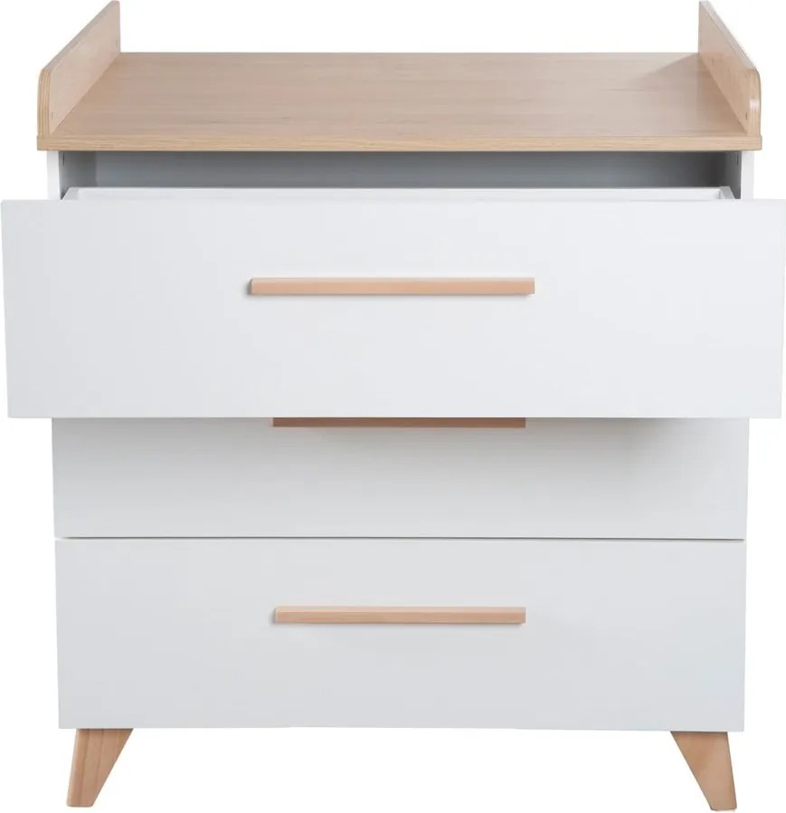 Бял детски скрин в дъбов декор с маса за преповиване 88,5x99x76 cm Léon – Roba