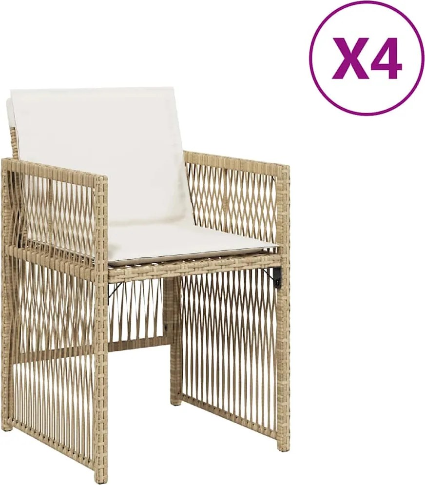 364970 vidaXL Градински столове с възглавници, 4 бр, бежови полиратан
