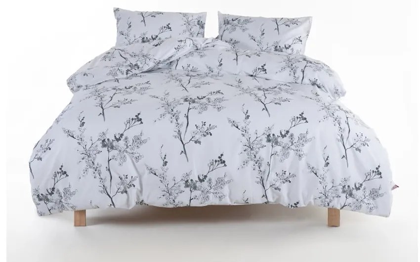 Бяло/сиво двойно удължено спално бельо от памук Renforcé 240x220 cm White Floral – Mila Home Luxury
