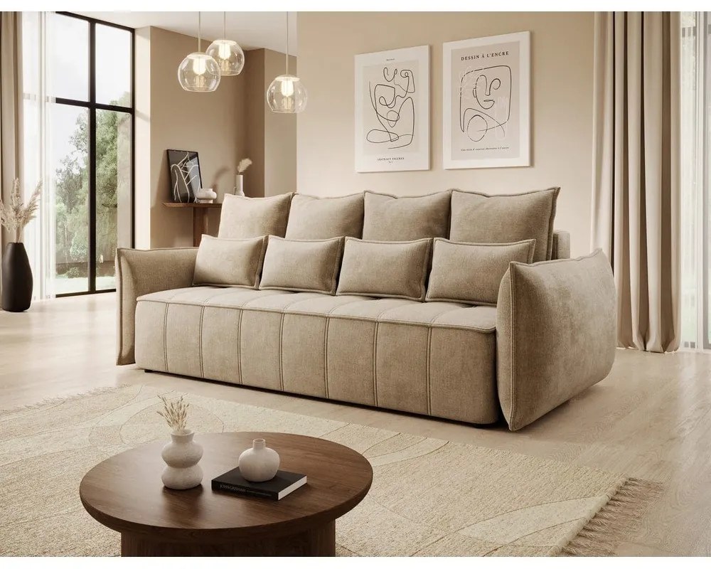 Светлокафяв кадифен разтегателен диван с място за съхранение 242 cm Weltton – ELTAP