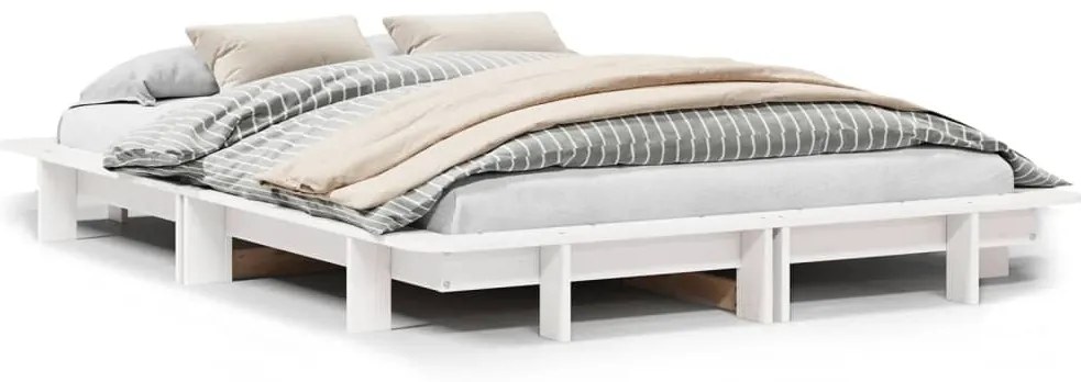 850672 vidaXL Рамка за легло без матрак, бял, 140x190 см, бор масив