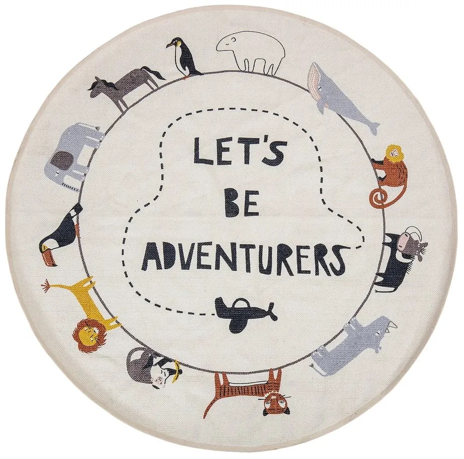 Бял килим Животни, ø 130 cm - Bloomingville Mini