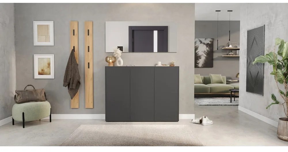 Антрацитна стойка за обувки от декор от дъб 138x105x25 cm Libbiano – Germania