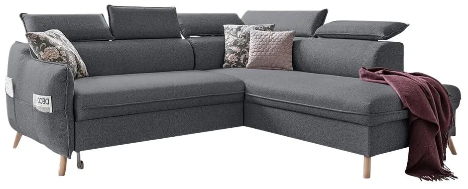 Тъмно сив ъглов разтегателен диван десен ъгъл Sweet Harmony - Miuform