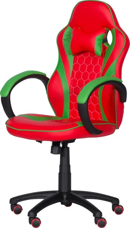 Геймърски стол с футболни мотиви Carmen 6304, До 100 кг, Еко кожа, Регулиране на люлеенето, Силиконови колелца, Червен/зелен