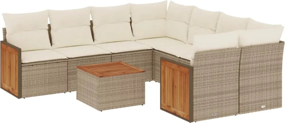 3259909 vidaXL Градински комплект диван с възглавници 9 части бежов полиратан