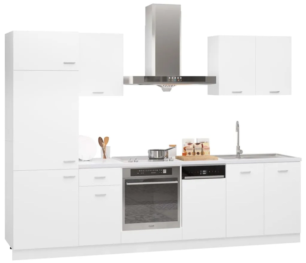 3067631 vidaXL Комплект кухненски шкафове, 7 части, "Lyon", бяло инженерно дърво