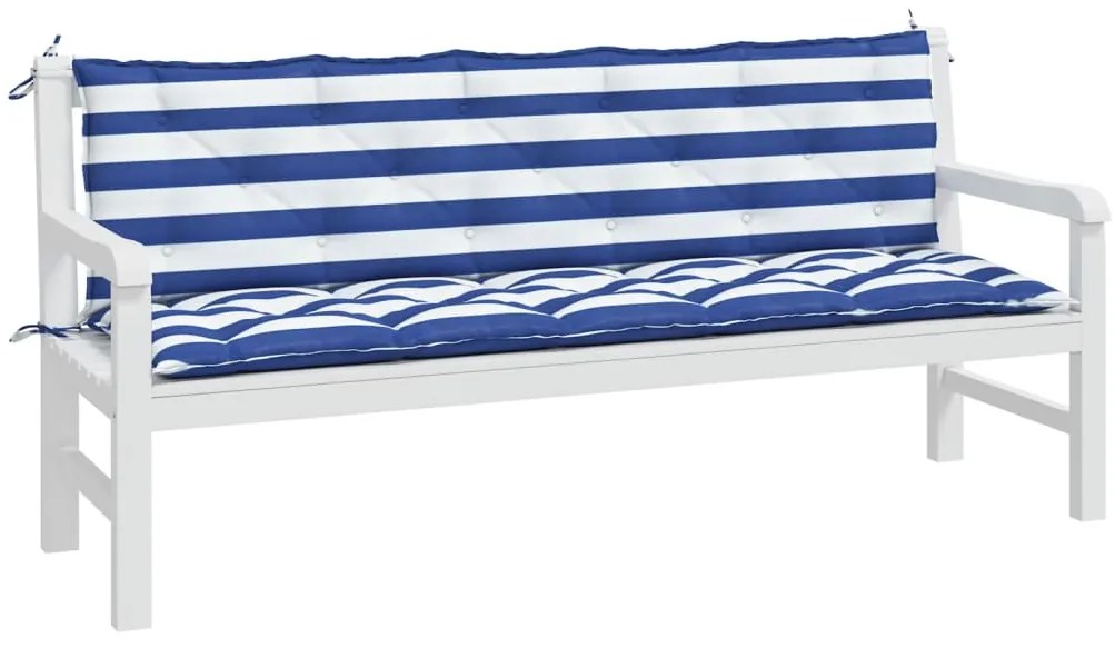 Възглавници за градинска пейка 2бр синьо-бяло райе Оксфорд плат