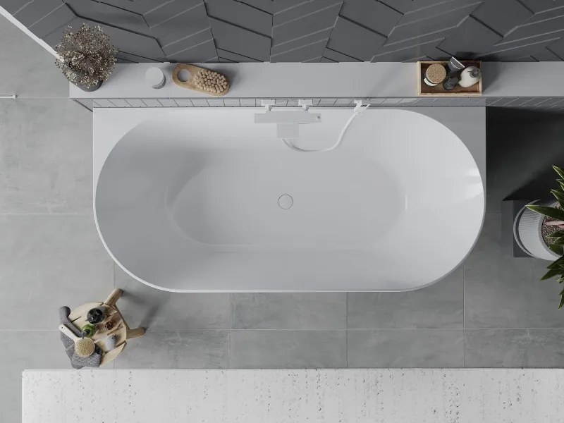 Mexen Oval Slim свободно стояща вана до стена 170 x 80 см, бяла, бял преливник - 52661708000-20