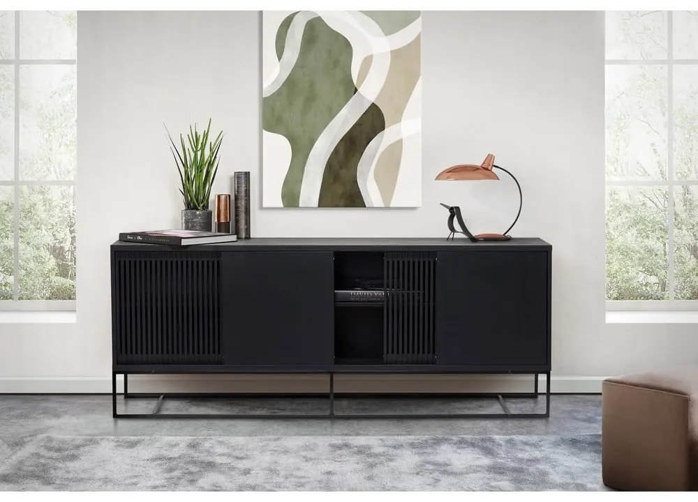 Нисък скрин от дъб в черен цвят 188x75 cm Ende - Woodman