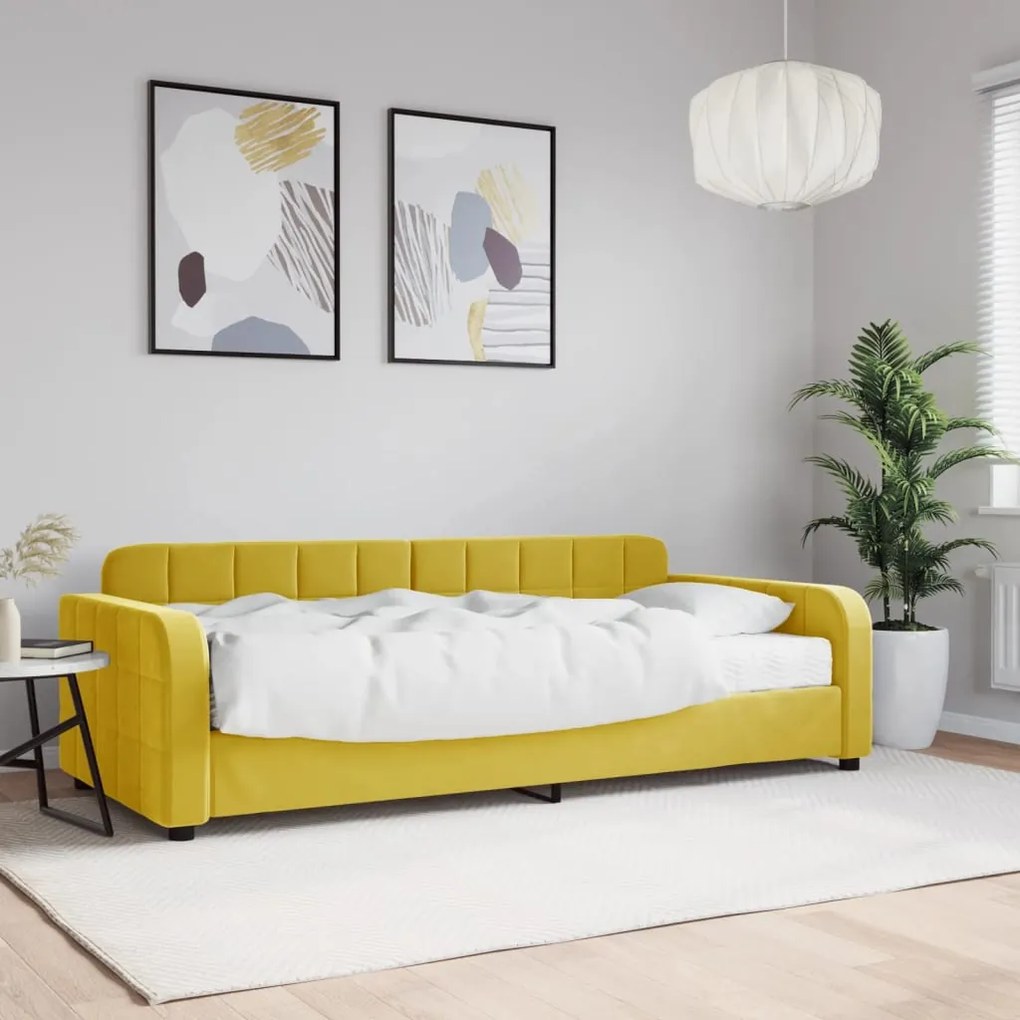 3196910 vidaXL Канапе с матрак, жълто, 90x200 см, кадифе