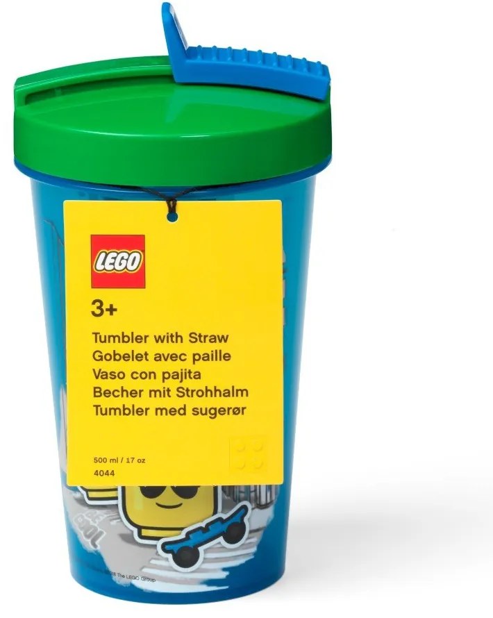 Синя чаша със зелен капак и сламка , 500 ml Iconic - LEGO®