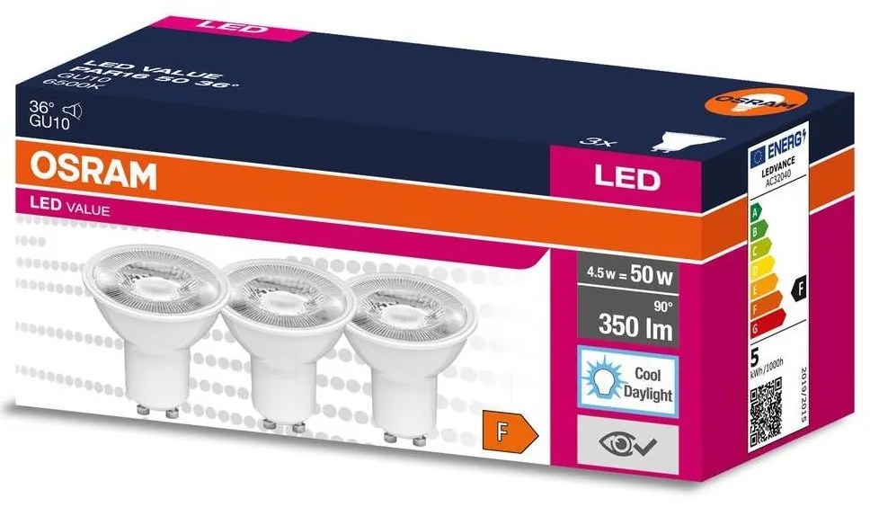 К-кт 3x LED Крушка PAR16 GU10/4,5W/230V 6500K 36° - Osram