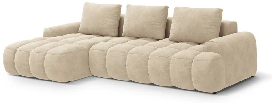 Бежов кадифен сгъваем/с място за съхранение ъглов диван (ляв ъгъл) Linz – Cosmopolitan Design
