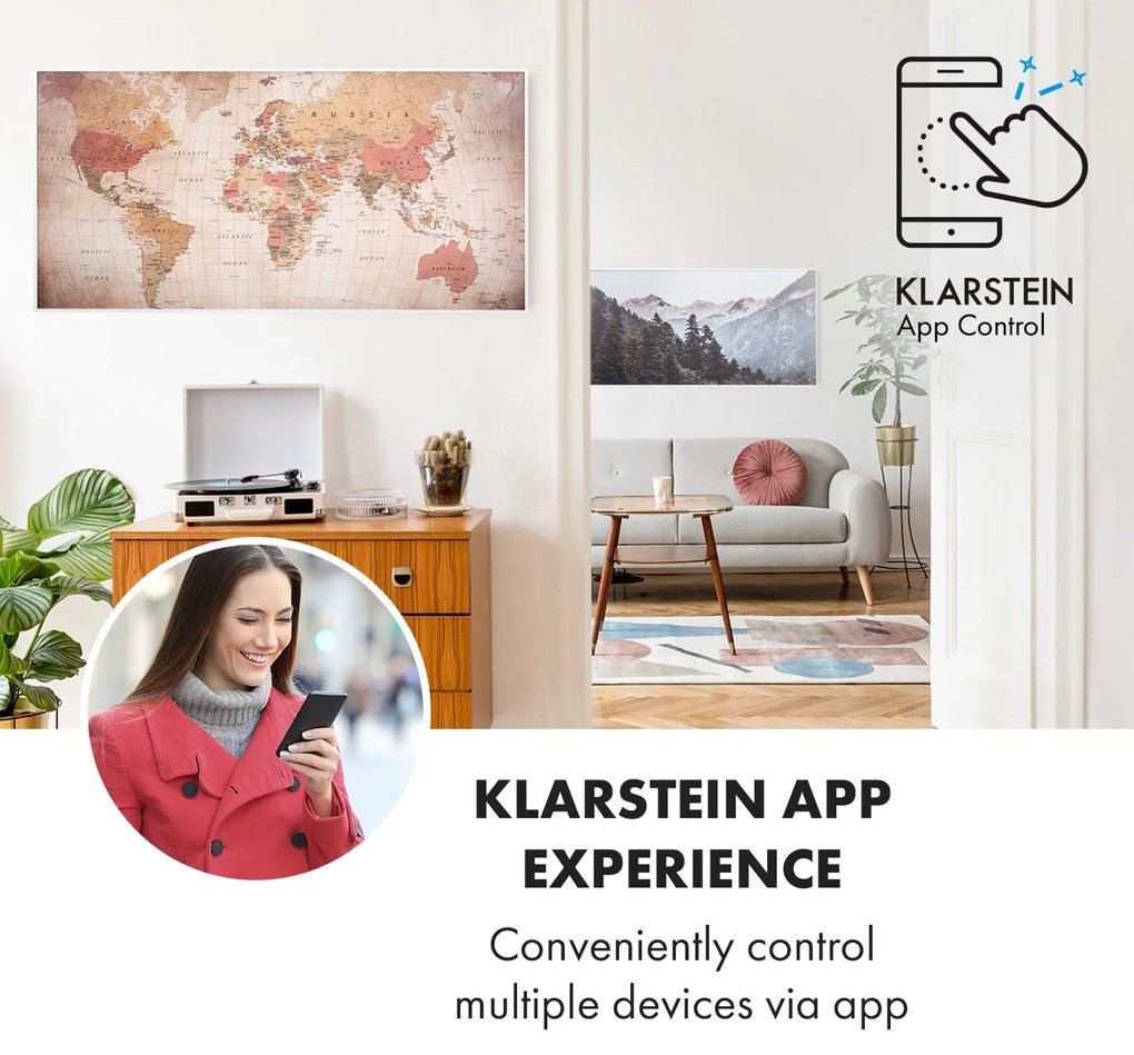 Klarstein Wonderwall Air Art Smart, инфрачервен нагревател, 120 х 60 см, 700 W, приложение, свят