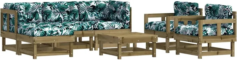 3185814 vidaXL Градински лаундж комплект 7 части с възглавници импрегниран бор