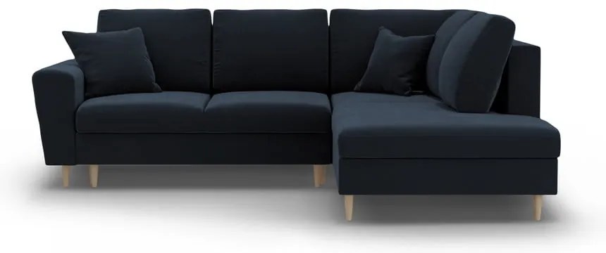 Тъмносин кадифен разтегателен ъглов диван с място за съхранение (десен ъгъл/L форма) Kyoto – Cosmopolitan Design