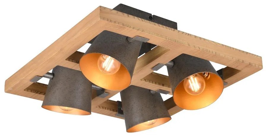 Тъмносиво и естествено осветително тяло за таван с метален абажур 39x39 cm Bell – Trio