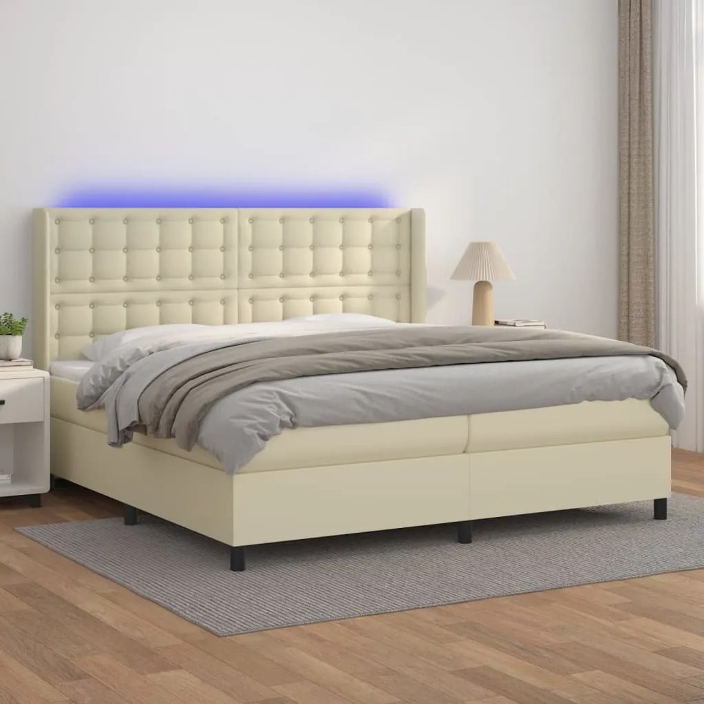 3139405 vidaXL Боксспринг легло с матрак LED кремаво 200x200см изкуствена кожа