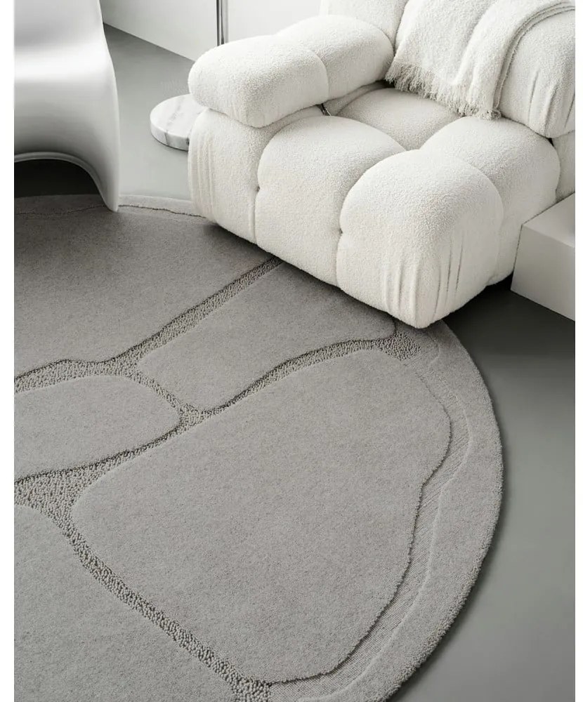 Сив вълнен кръгъл килим ø 120 cm Morphic Organica – Agnella