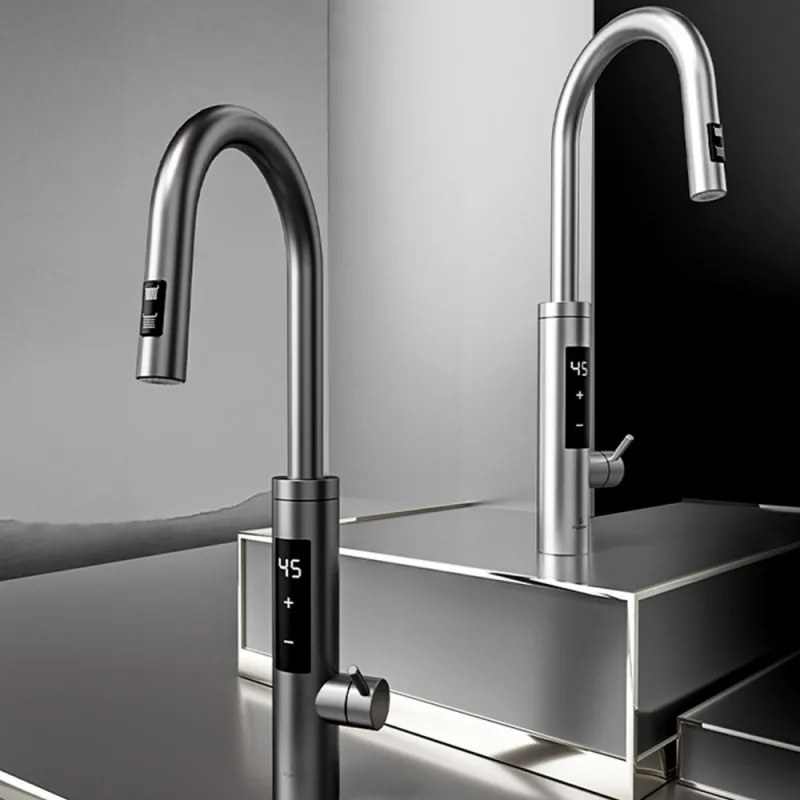 Нагревател за вода Elite EHD-1514PP, 3300W, Регулируема мощност, Въртене на 360, Самоподгряване, Сензорен дисплей, IPX4, Сребрист