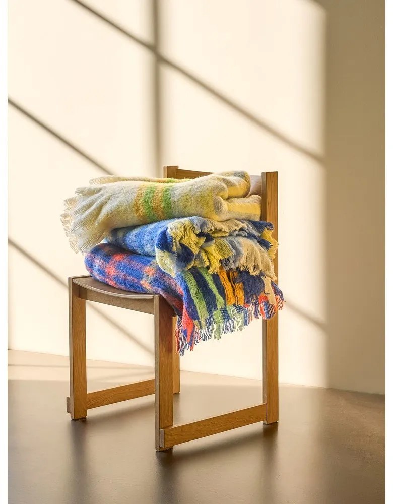 Жълто/зелено одеяло със смес от вълна 140x200 cm Loom – Hübsch