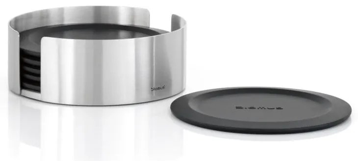 Черни/в сребрист цвят силиконови подложки в комплект 6 бр. със стойка Lareto – Blomus