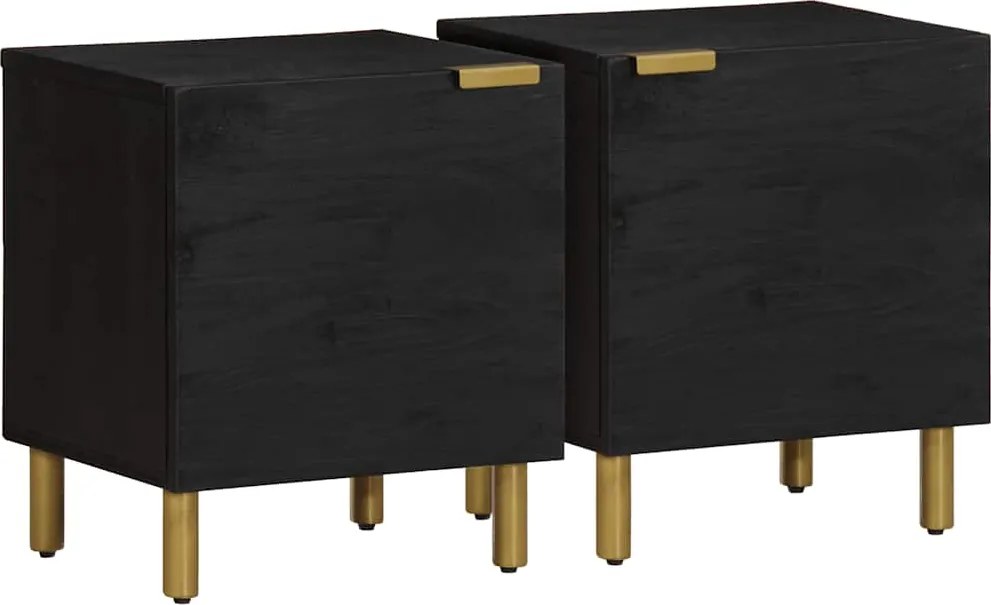 4017645 vidaXL Нощно шкафче, 2 бр, черни, 40x33x46 см, мангово дърво масив