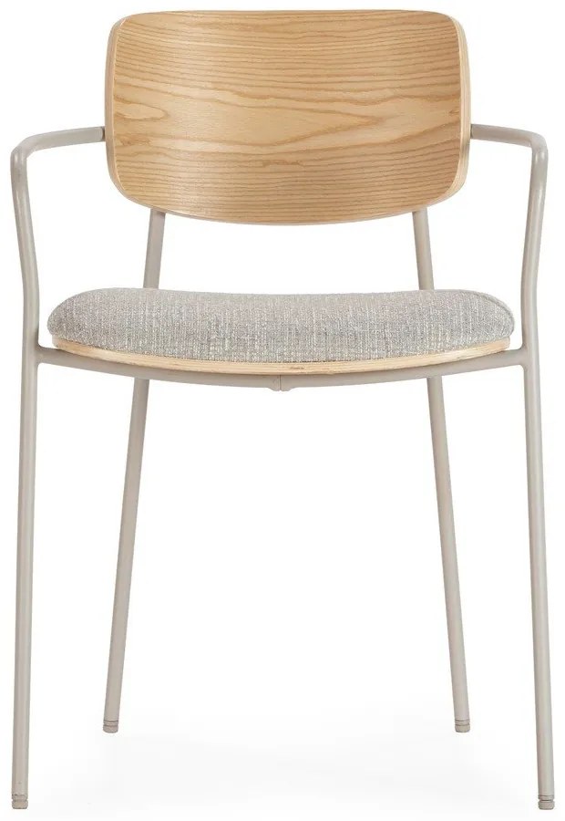 Светлосиви/в естествен цвят тапицирани трапезни столове в комплект с подлакътници Nour – MOME