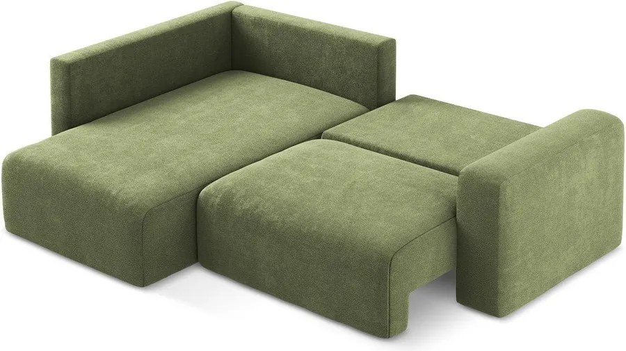 Зелен шенилов сгъваем/с място за съхранение ъглов диван (ляв ъгъл/L форма) Kona – Makamii