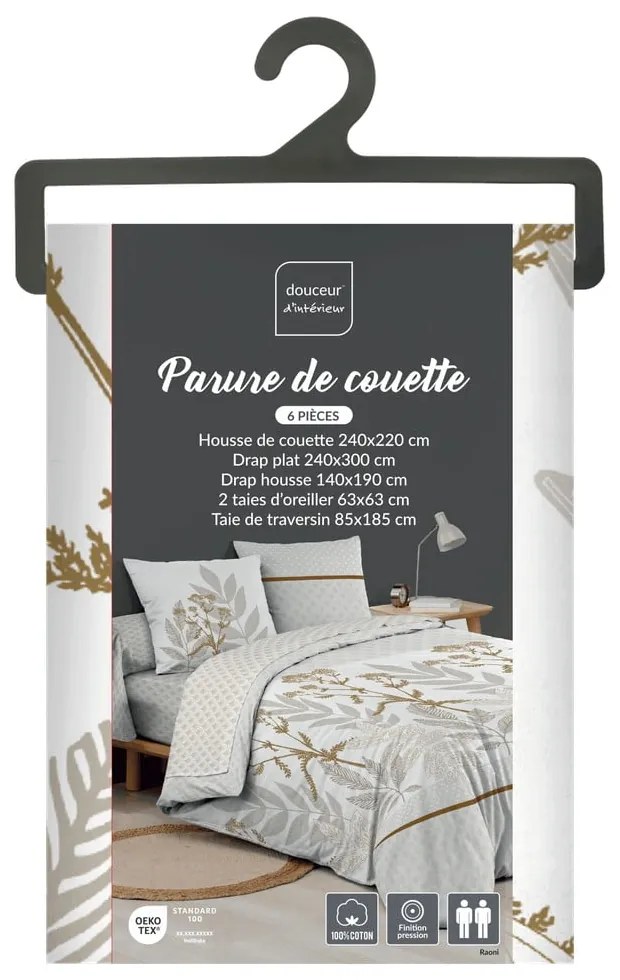 Бежово двойно удължено памучно спално бельо с включен долен чаршаф 6 части 240x220 cm Raoni – douceur d'intérieur