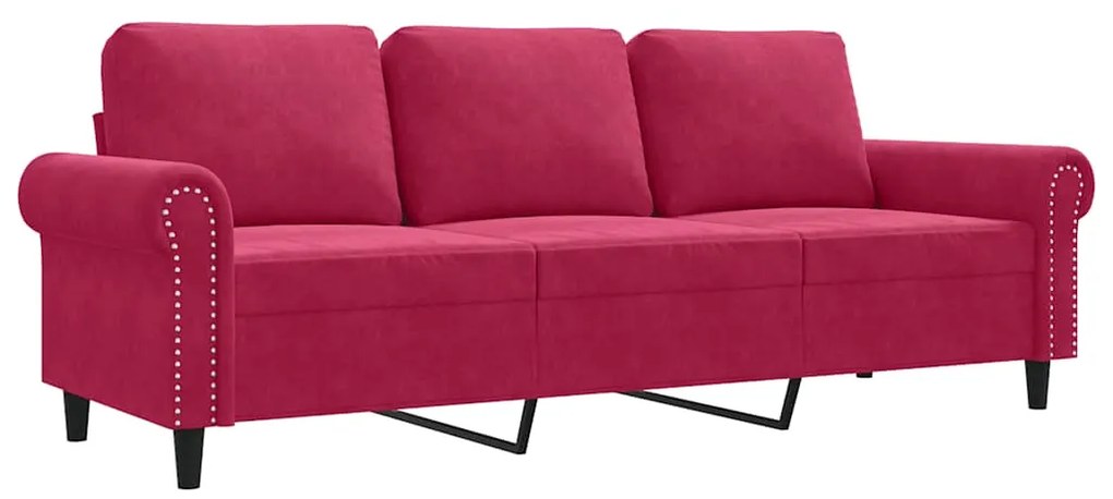 359543 vidaXL 3-местен диван, виненочервен, 180 см, кадифе