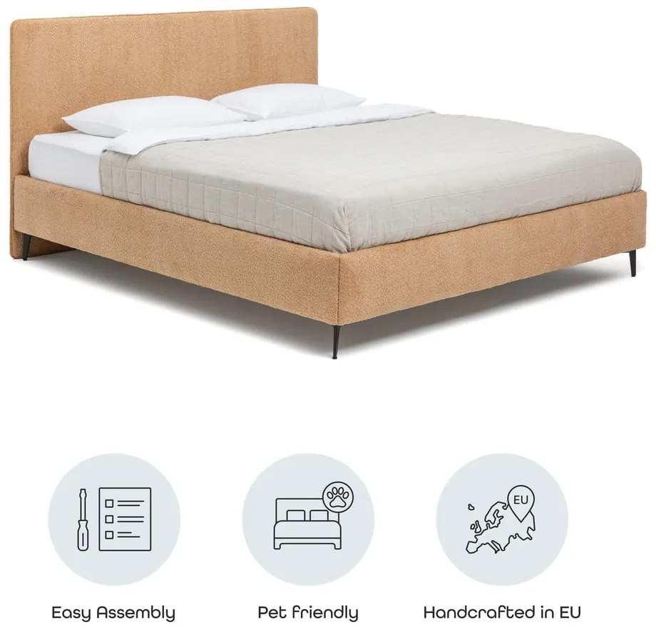 Тапицирано двойно легло с включена подматрачна рамка в цвят горчица 180x200 cm Noira Slim – Bonami Selection