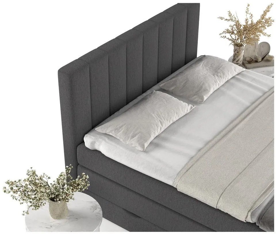 Сиво боксспринг легло с място за съхранение 180x200 cm Ruby – Maison de Rêve
