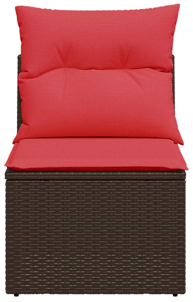 366224 vidaXL Градински диван без подлакътници с възглавници, кафяв, полиратан