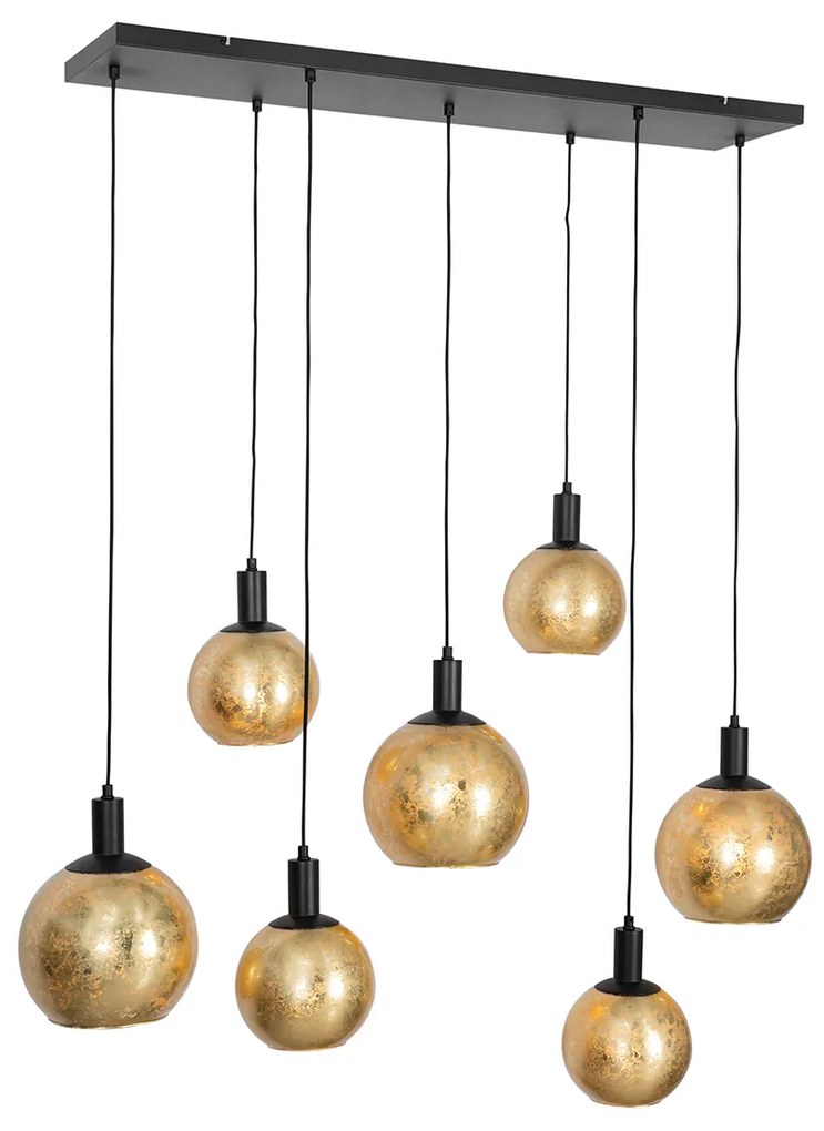 Дизайнерски висящ аплик черен със златно стъкло 7-светлина - Bert