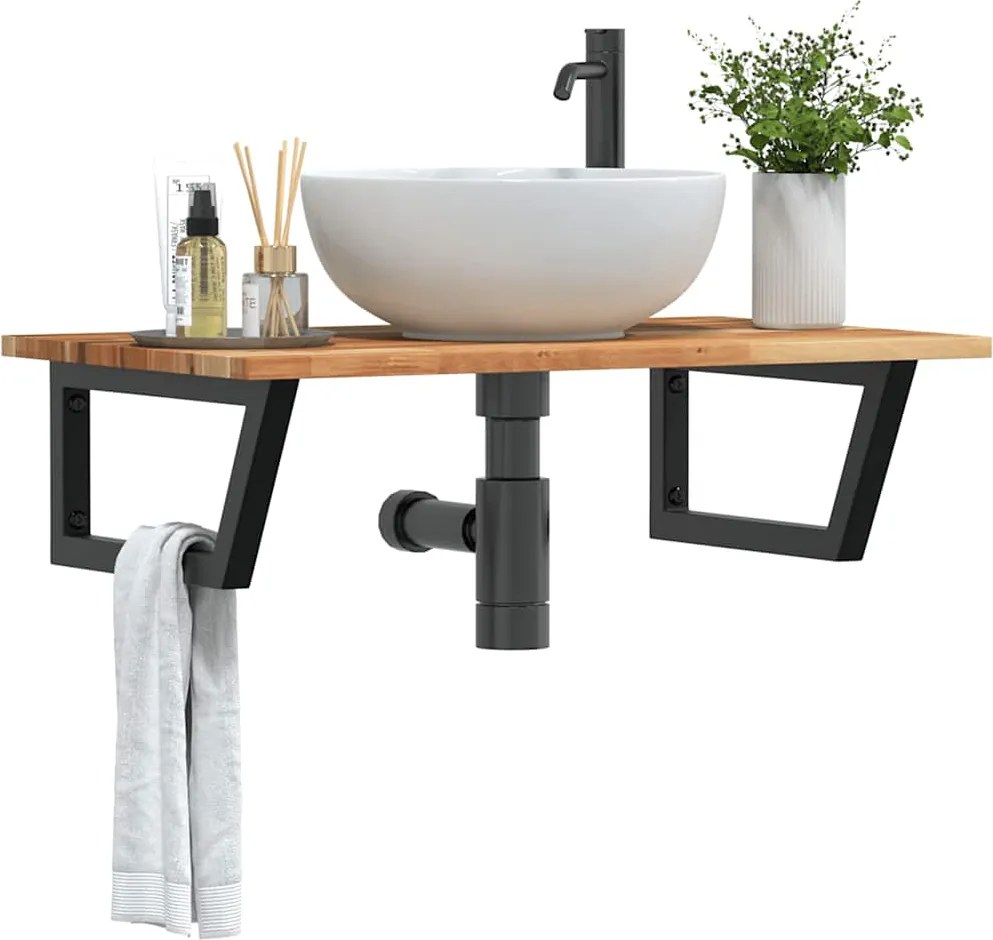 3302831 vidaXL Стенен рафт за мивка, стомана и масивно дърво акация