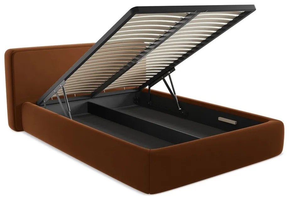 Двойно легло теракотено тапицирано с място за съхранение и включена подматрачна рамка 140x200 cm Kiana – Makamii