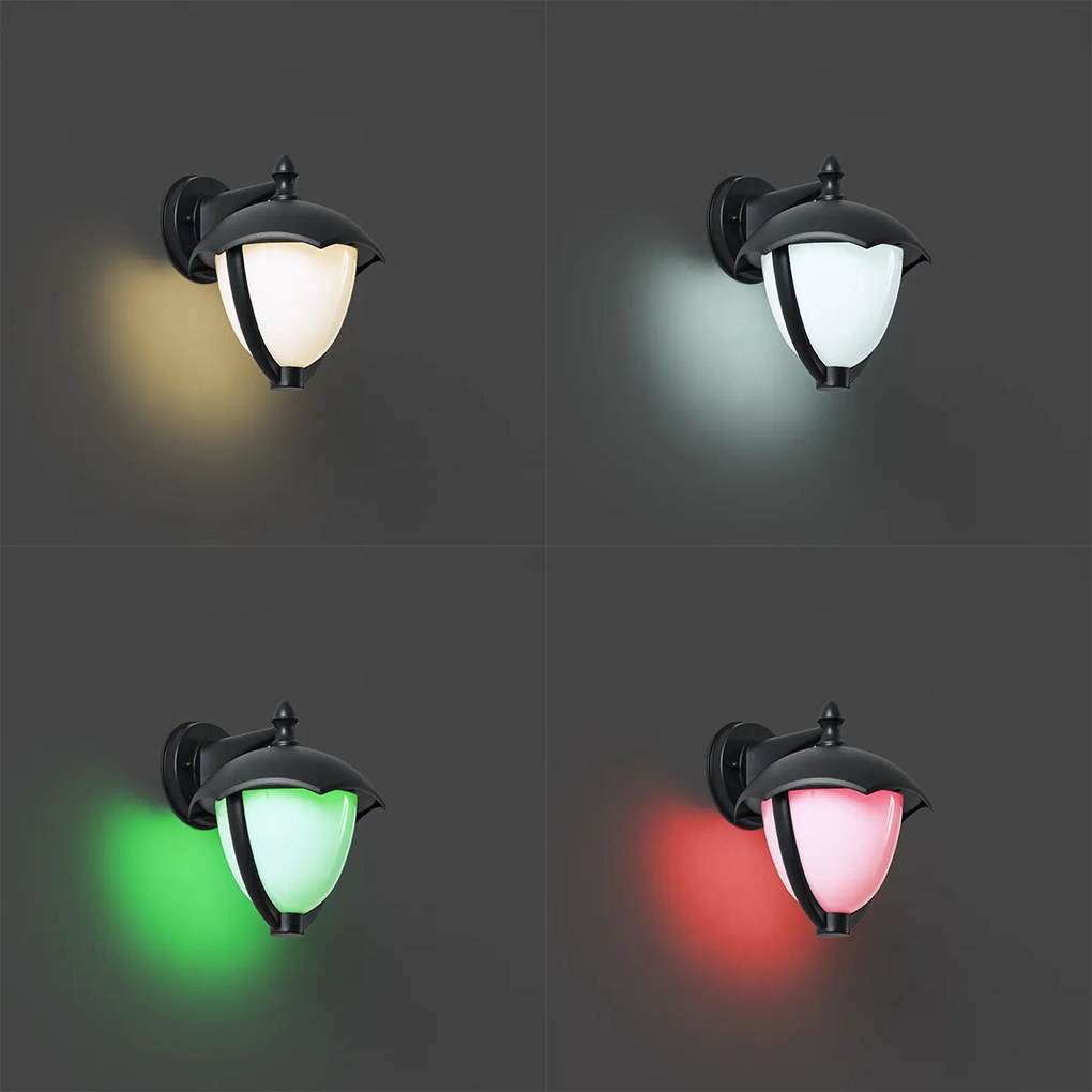 Интелигентна външна стенна лампа черна с опалово стъкло, включително LED IP54 - Classica