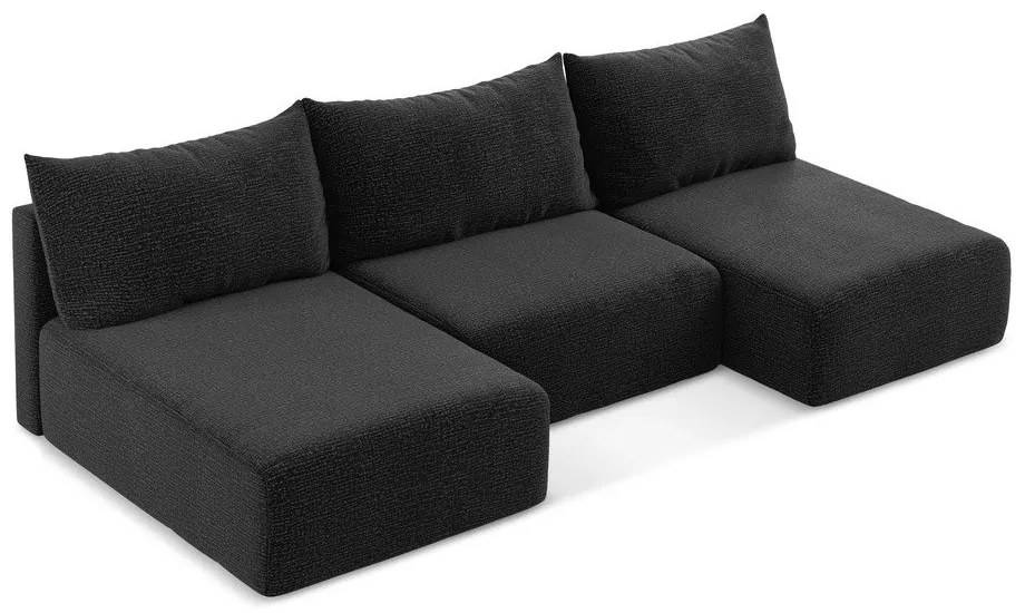 Черен разтегателен ъглов диван с място за съхранение Kalena – Makamii