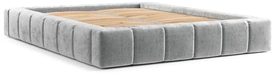 Светлосиво тапицирано двойно легло с място за съхранение с включена подматрачна рамка 180x200 cm Aruba L – Maison de Rêve