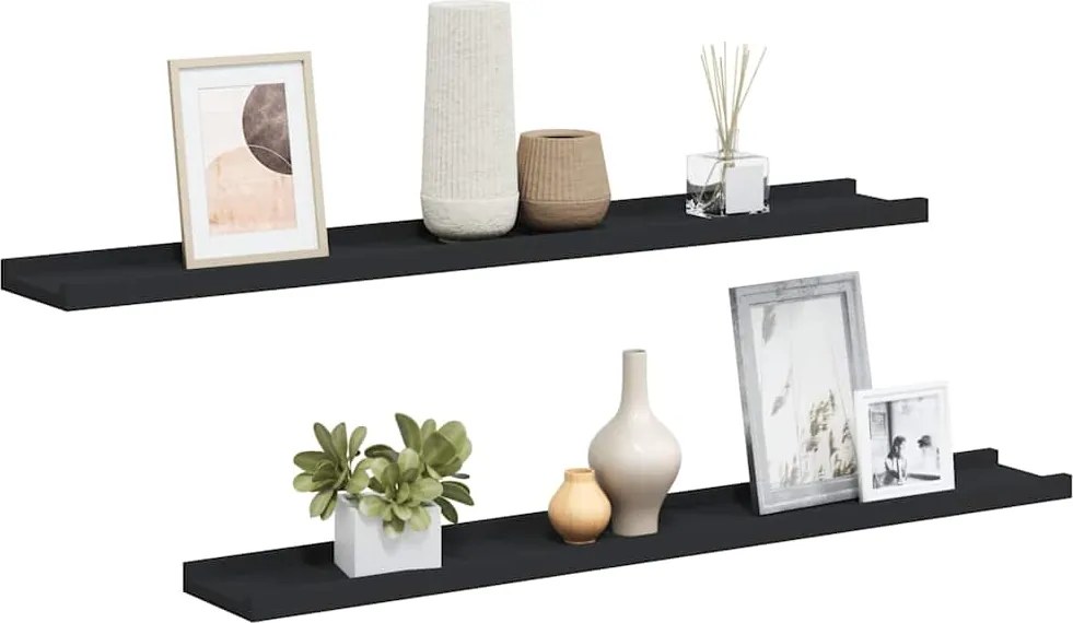 323933 vidaXL Рафтове за фоторамки, 2 бр, черни, 80x9x3 см, МДФ