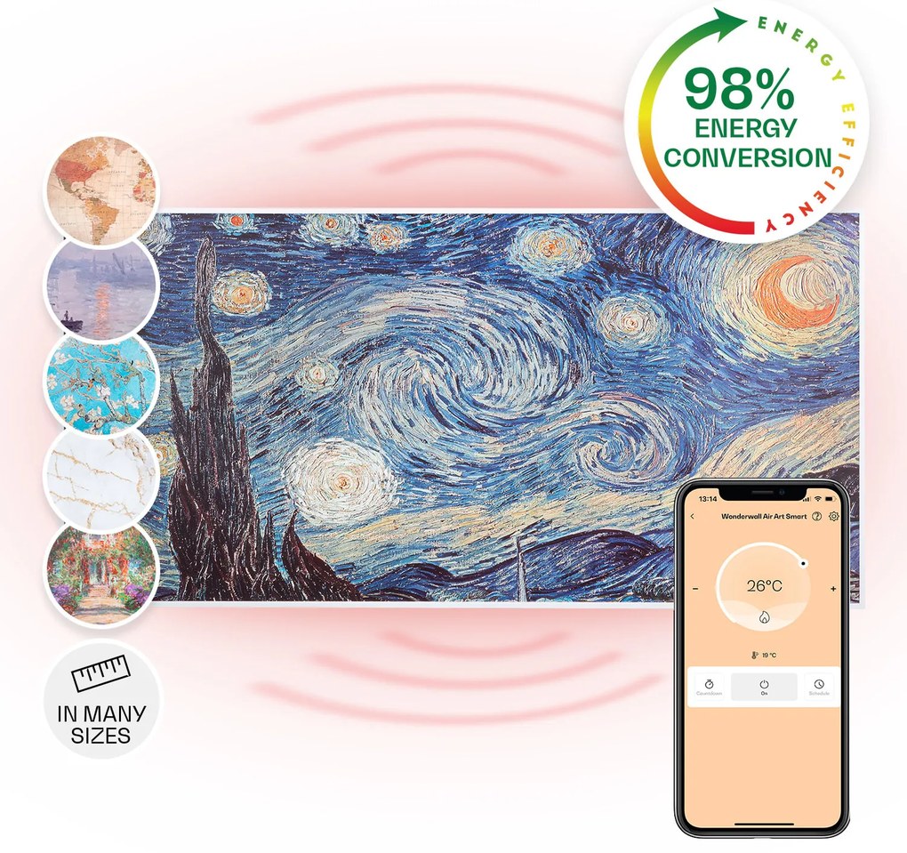 Klarstein Wonderwall Air Art Smart, инфрачервен нагревател, 120 х 60 см, 700 W, приложение, звезди