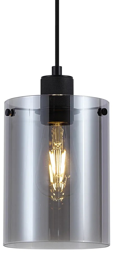 Дизайнерска висяща лампа черна с димно стъкло - Domo