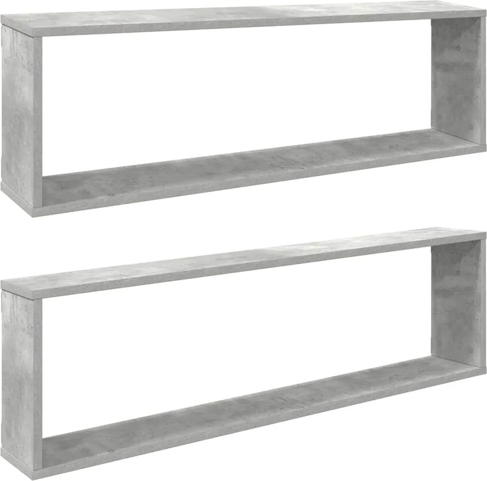 807091 vidaXL Стенни рафтове 2 бр бетонно сив 100x15x30 см инженерно дърво