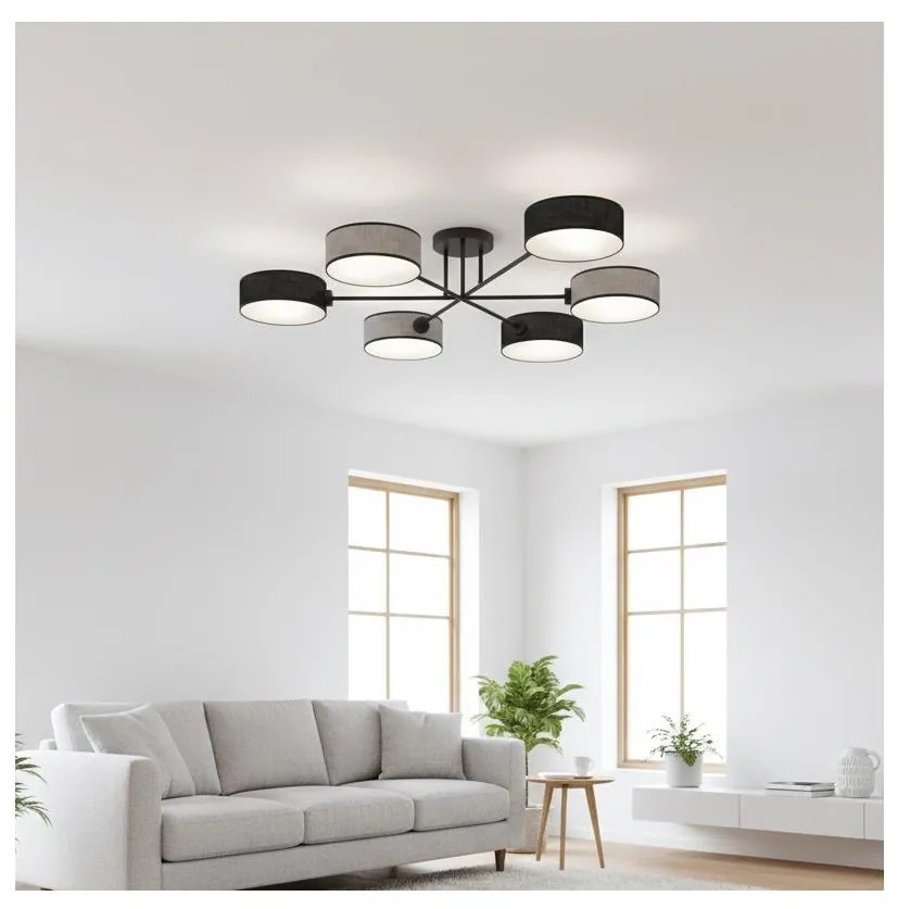 Повърхностно монтиран таванен полилей MAGA 6xE14/10W/230V черно/сиво