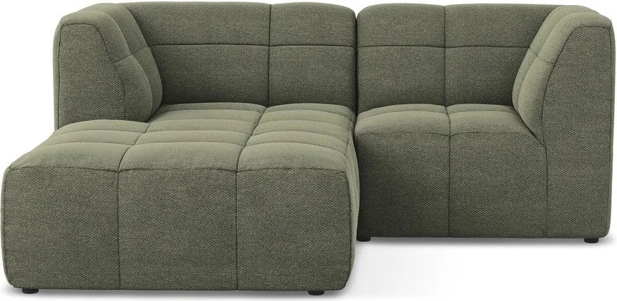 Зелен ъглов диван от прежда с примки от букле (ляв ъгъл) Aloha – Makamii