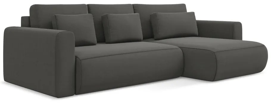 Тъмносив кадифен разтегателен ъглов диван с място за съхранение (десен ъгъл) Kapua – Makamii